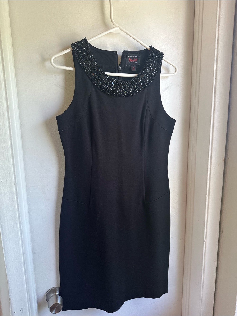 Banana Republic Black Sleeveless Sheath Dress with Beaded Collar